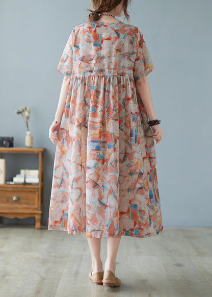 Red O-neck Patchwork Print Holiday Maxi Dress Short Sleeve