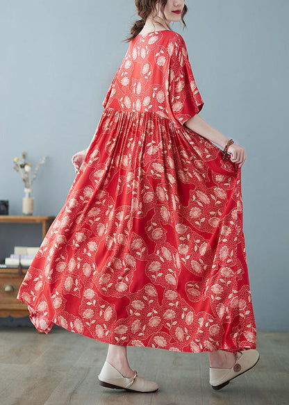 Red Oversized Print Exra Large Hem Cotton Vacation Dresses Summer