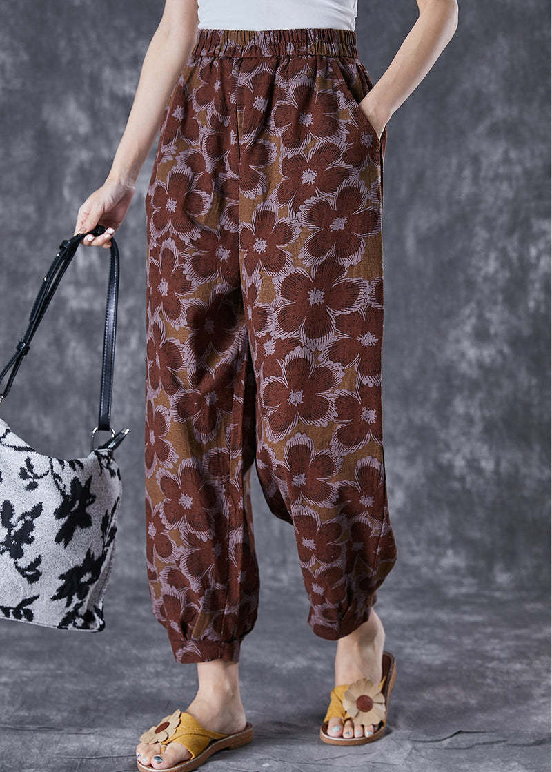 Red Oversized Print Linen Harem Pants Summer