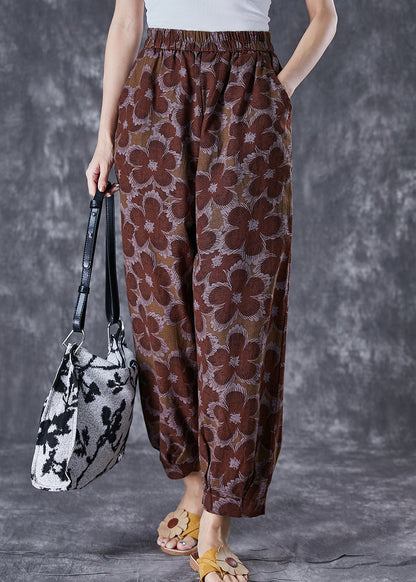 Red Oversized Print Linen Harem Pants Summer
