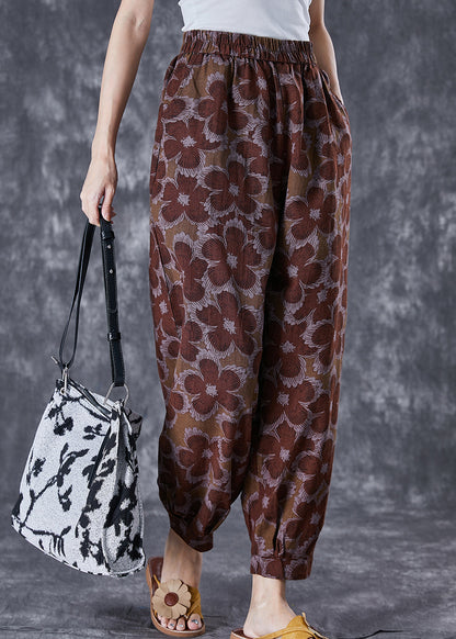 Red Oversized Print Linen Harem Pants Summer