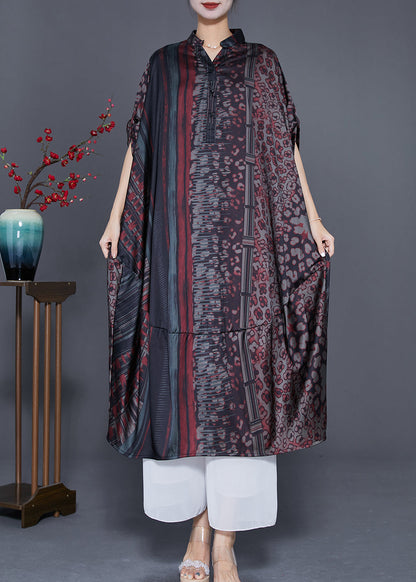 Red Oversized Print Silk Long Dress Summer