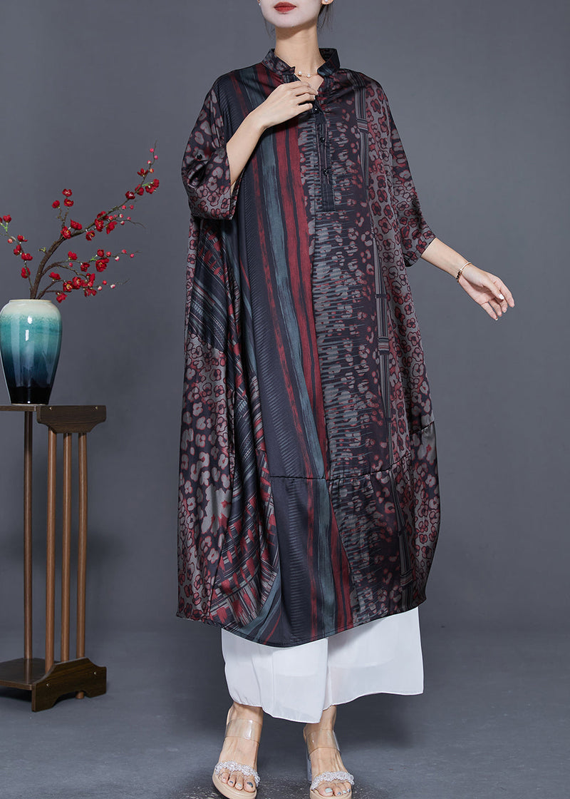 Red Oversized Print Silk Long Dress Summer