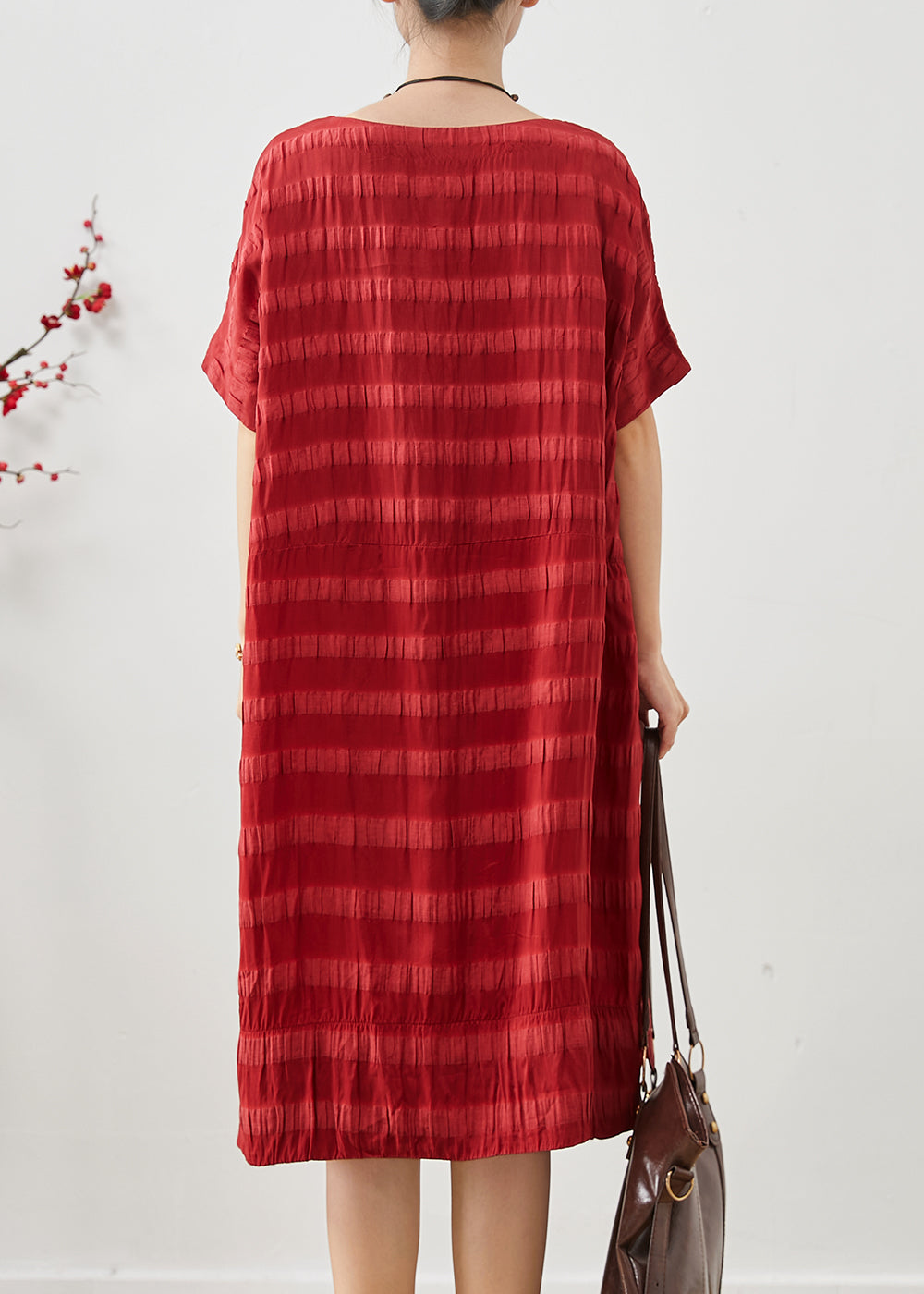 Red Oversized Striped Cotton Vacation Dresses Summer