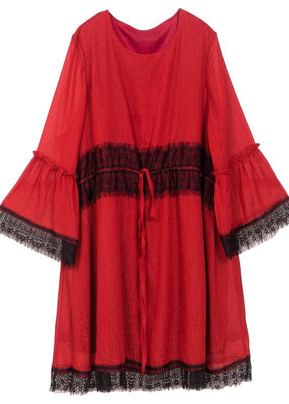 Red Patchwork Chiffon Lace Spring Dresses