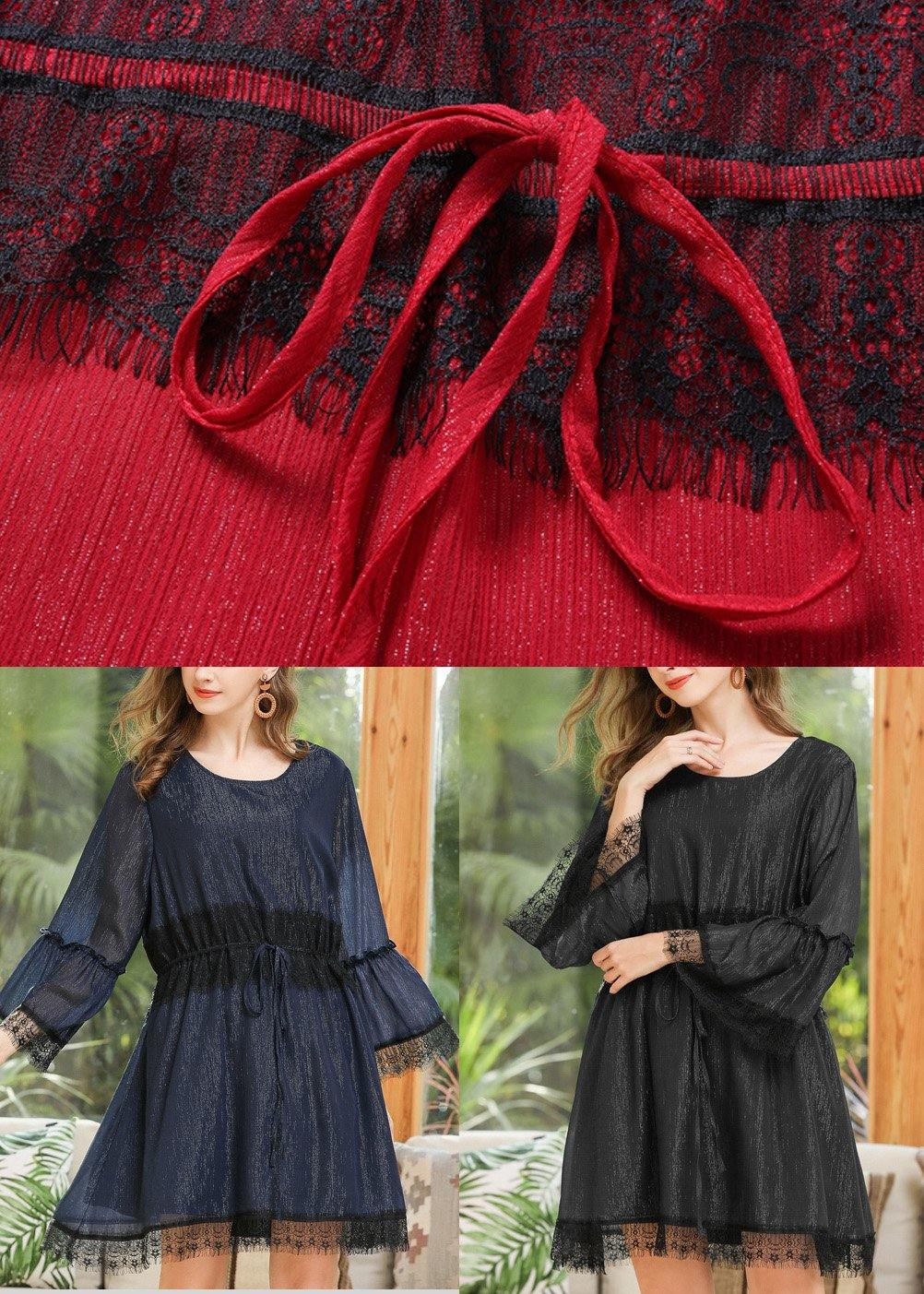 Red Patchwork Chiffon Lace Spring Dresses