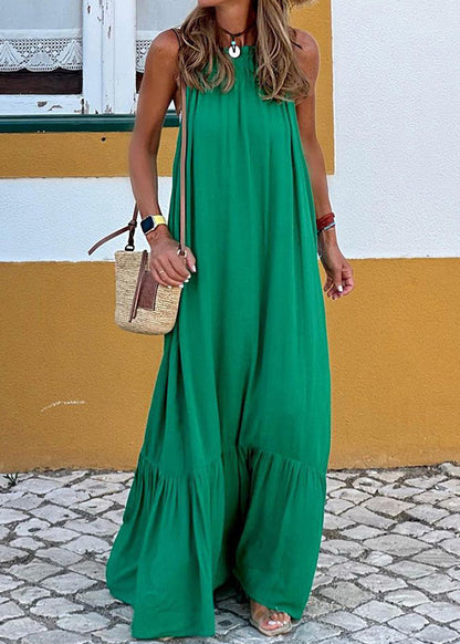 Red Ruffled Cotton Maxi Dress Sleeveless