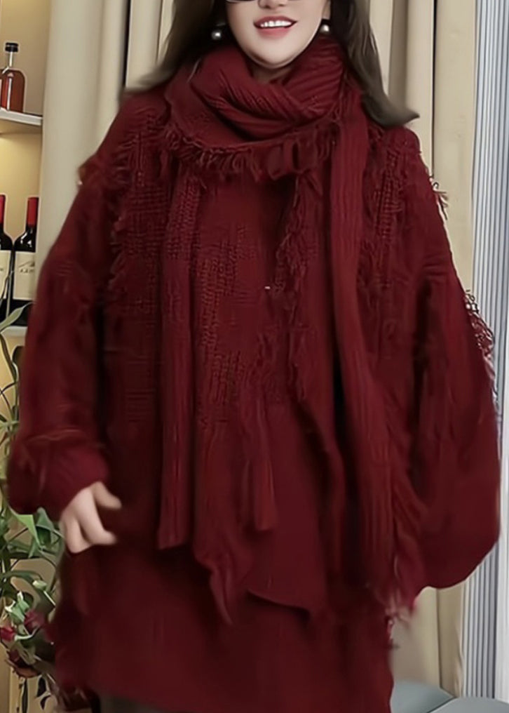 Red Tassel Patchwork Knitted Sweaters Spring