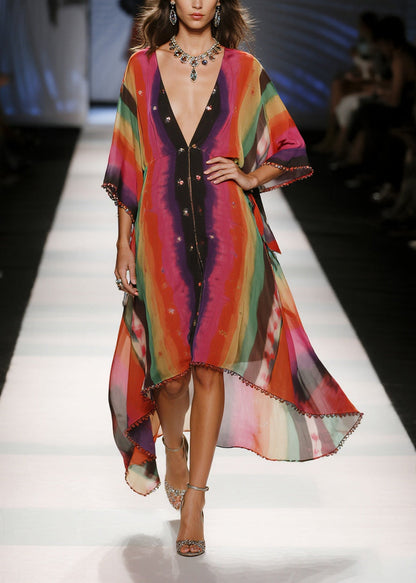 Red Tie Dye Draping Chiffon Vacation Dresses Summer