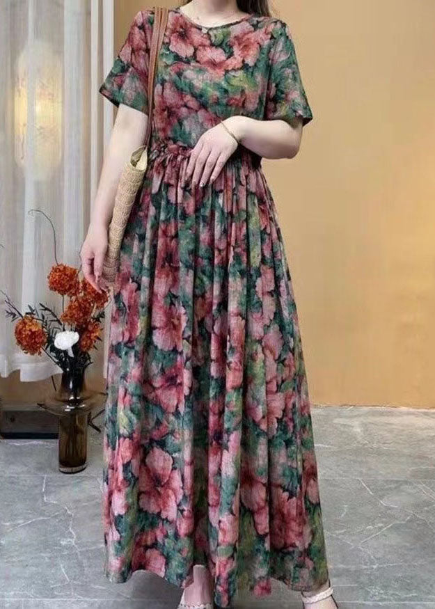 Rose Cotton Long Dress Cinched Summer