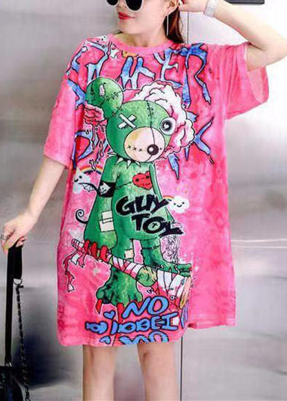 Rose O Neck Print Patchwork Cotton Mid Dress Summer