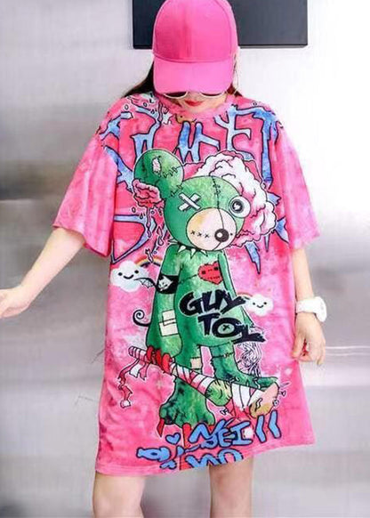 Rose O Neck Print Patchwork Cotton Mid Dress Summer