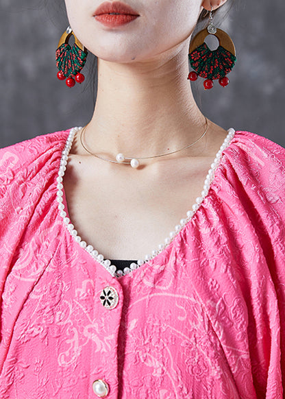 Rose Oversized Jacquard Cotton Maxi Dress Lantern Sleeve