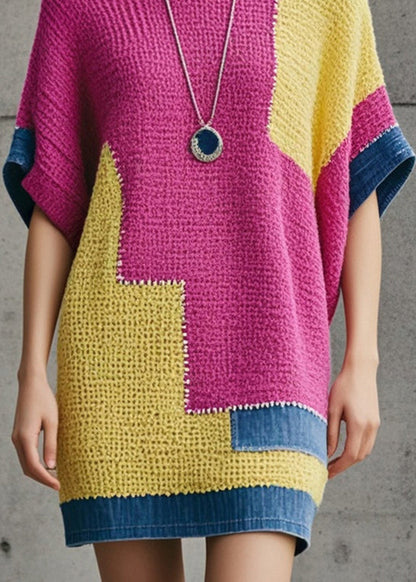 Rose Oversized Patchwork Denim Long Knit Dress Fall