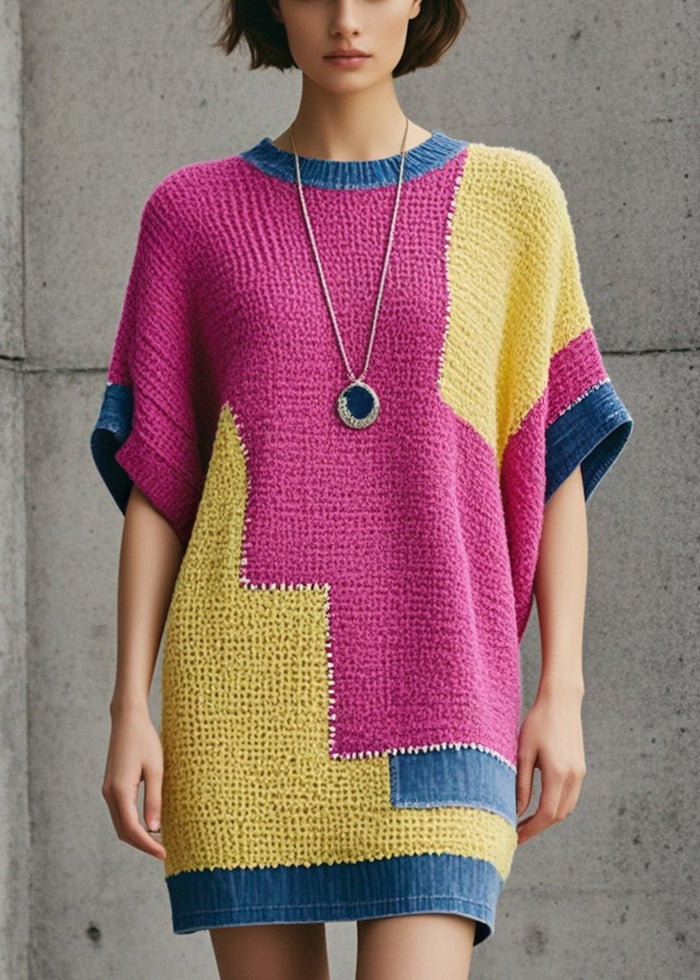 Rose Oversized Patchwork Denim Long Knit Dress Fall