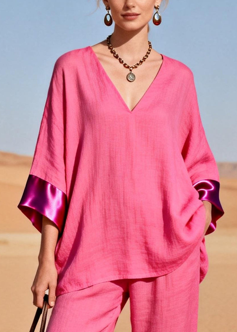 Rose Oversized Patchwork Silk Cotton Sets 2 Pieces