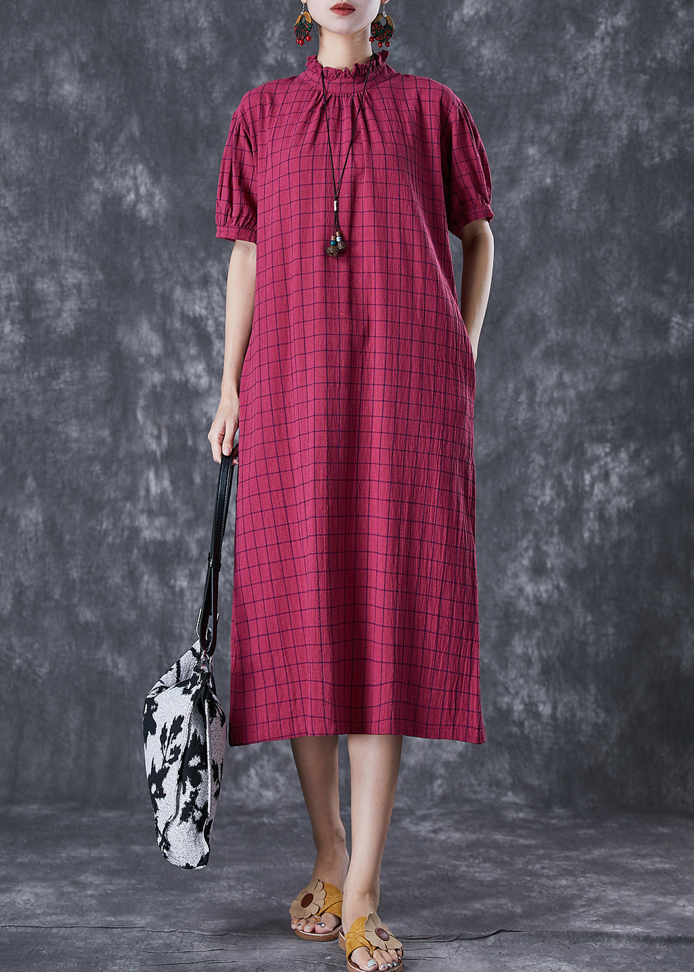 Rose Ruffled Plaid Cotton Dresses Summer