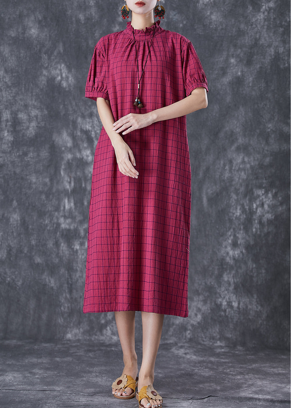 Rose Ruffled Plaid Cotton Dresses Summer