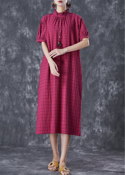 Rose Ruffled Plaid Cotton Dresses Summer