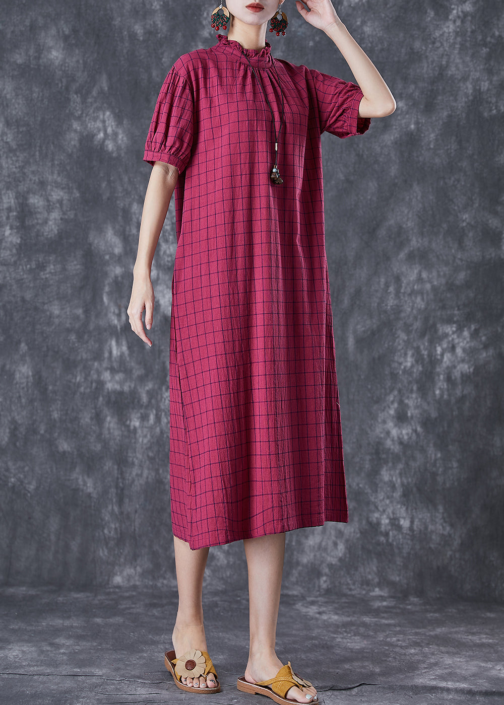 Rose Ruffled Plaid Cotton Dresses Summer
