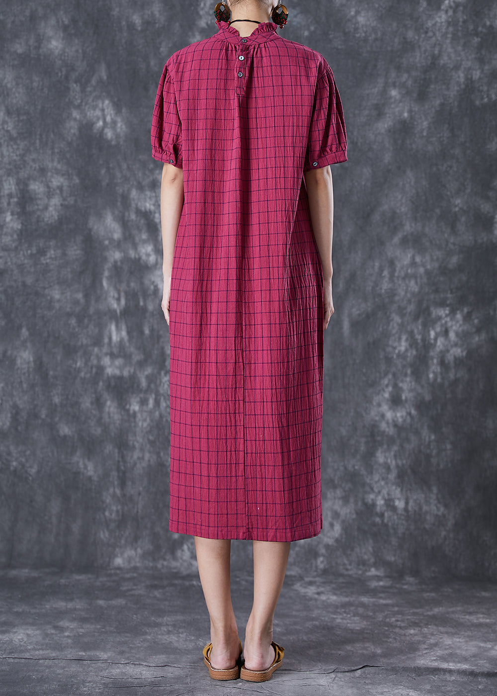 Rose Ruffled Plaid Cotton Dresses Summer