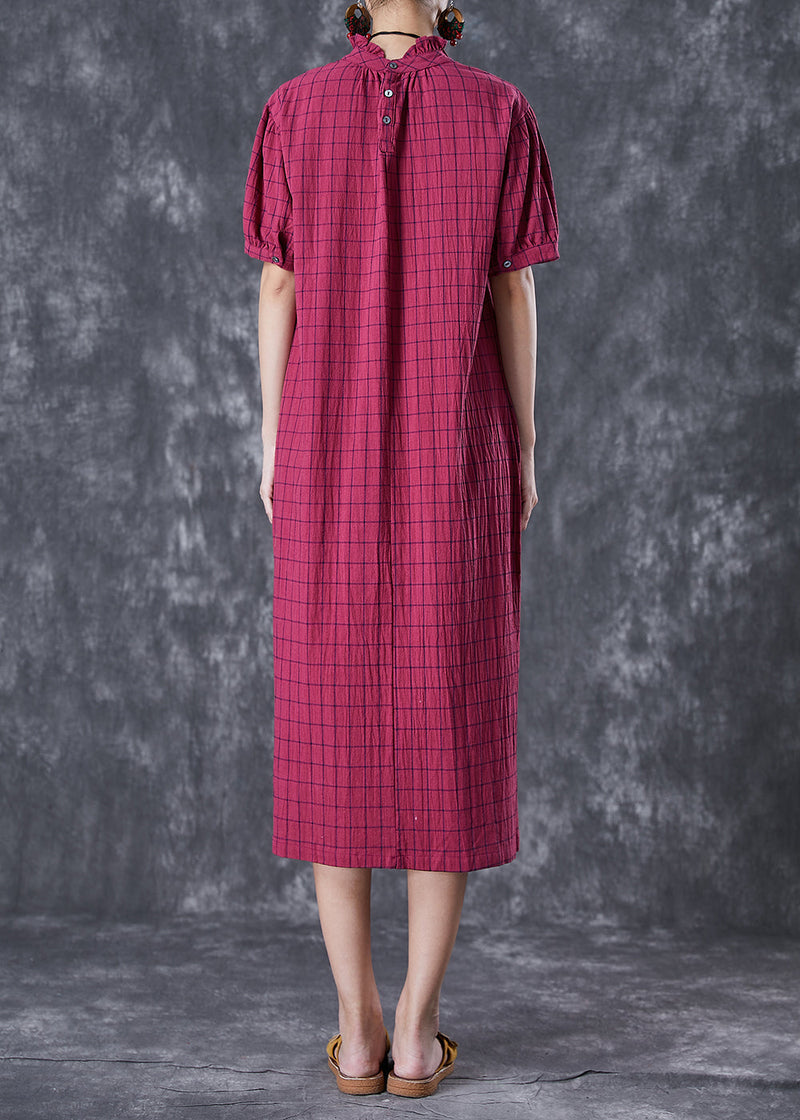 Rose Ruffled Plaid Cotton Dresses Summer