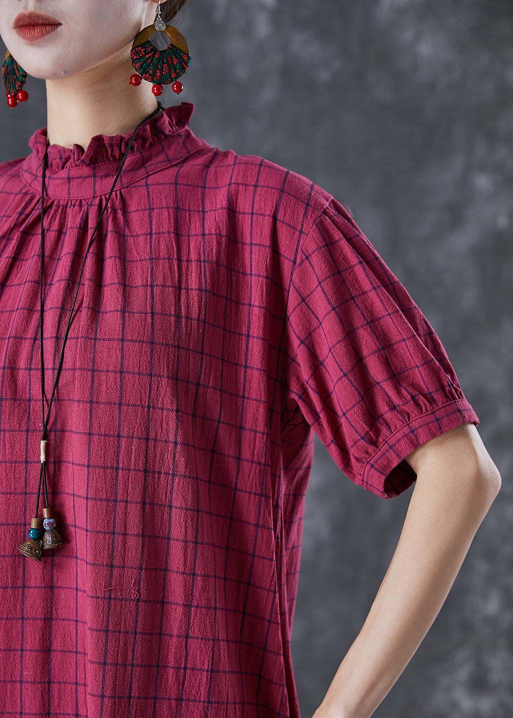 Rose Ruffled Plaid Cotton Dresses Summer