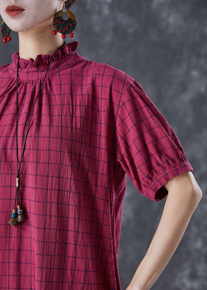 Rose Ruffled Plaid Cotton Dresses Summer