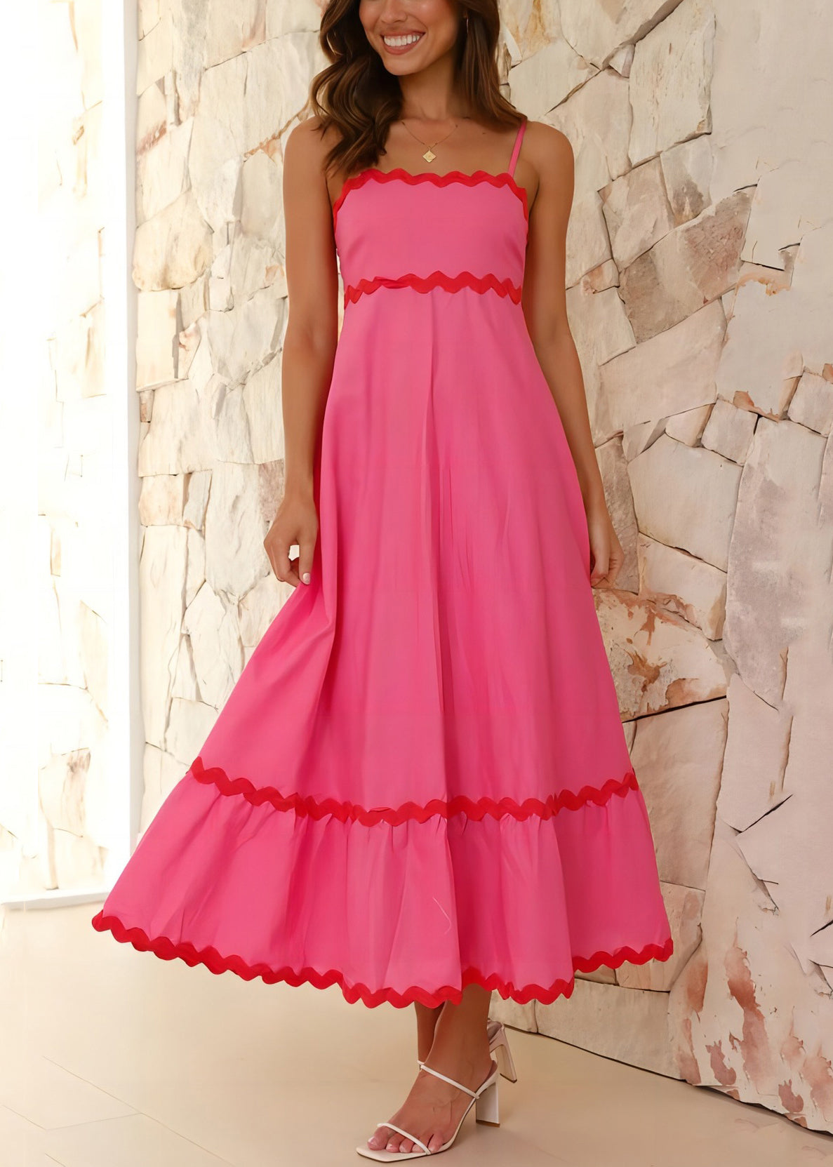 Rose Zippered Cotton Spaghetti Strap Dress Sleeveless