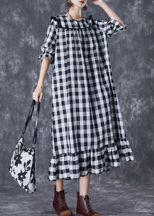 Ruffled Patchwork Plaid Cotton Ankle Dress Summer