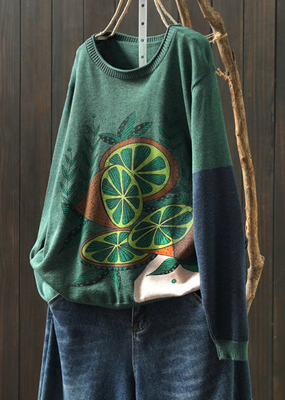 Rust O-neck Print Knitted Cotton Thread Sweaters Fall