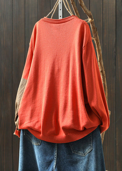 Rust O-neck Print Knitted Cotton Thread Sweaters Fall