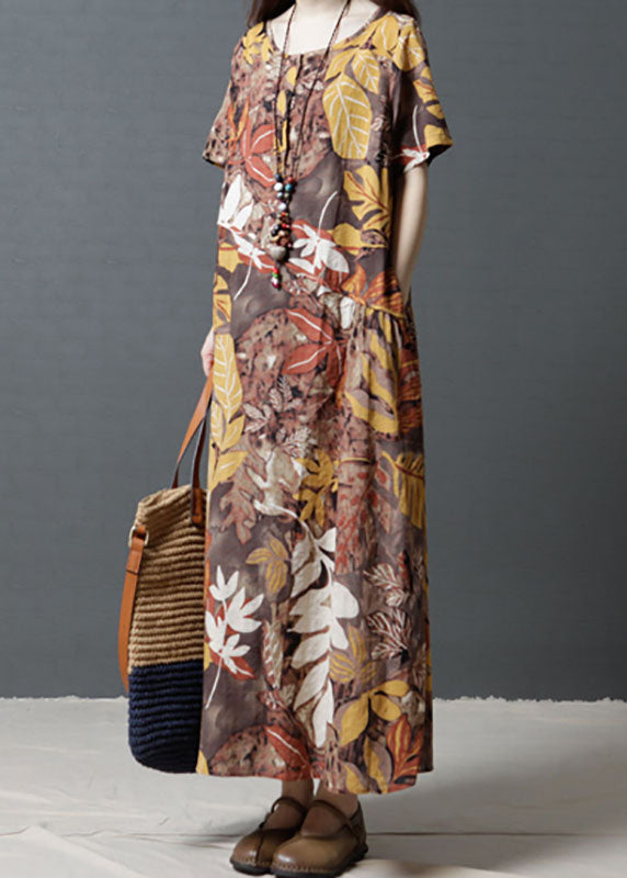 Short Sleeve Crew Neck Cotton Maxi Dress