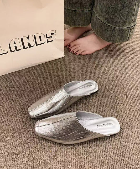 Silvery Faux Leather Comfortable Thong Sandals