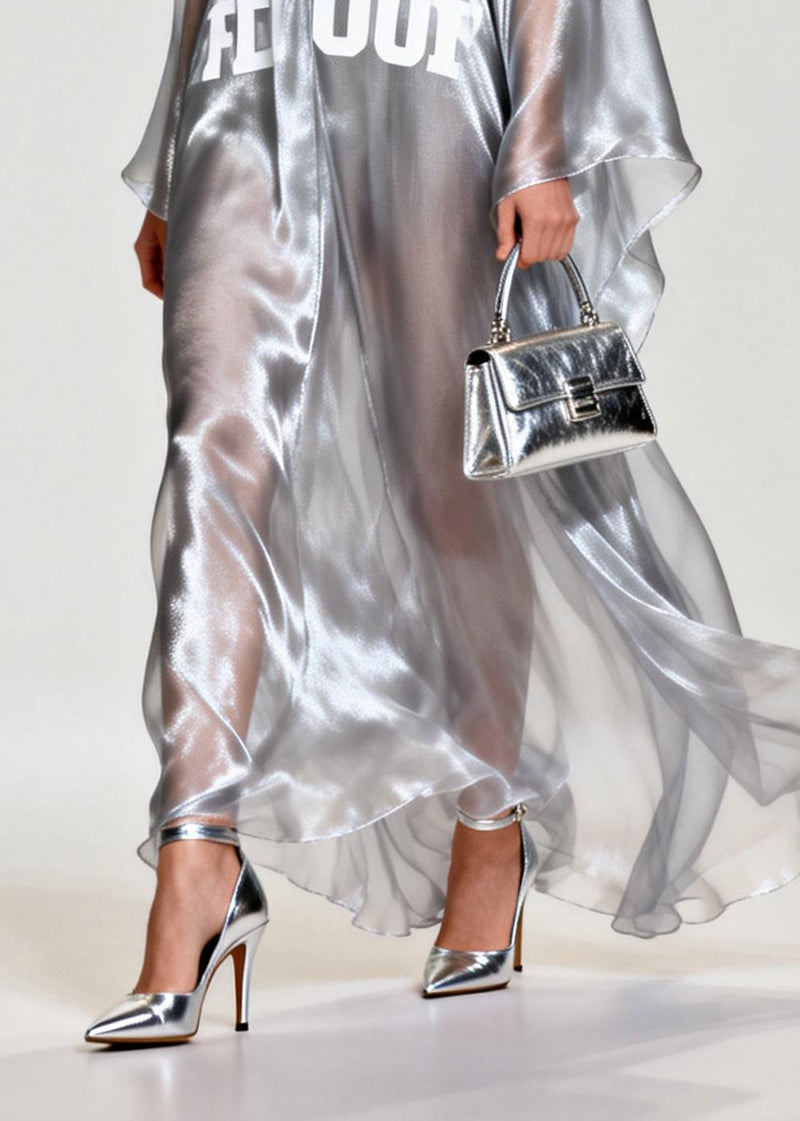 Silvery Letter Print Exra Large Hem Chiffon Beach Dresses Summer