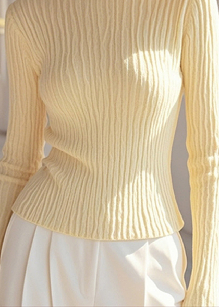 Simple Yellow Half High Neck Knit Pullover Spring
