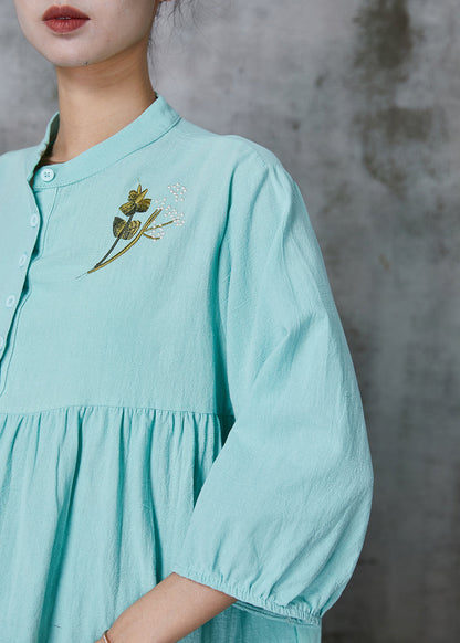Sky Blue Embroidered Linen Two Piece Set Summer