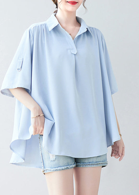 Sky Blue Oversized Low High Design Chiffon Shirt Summer
