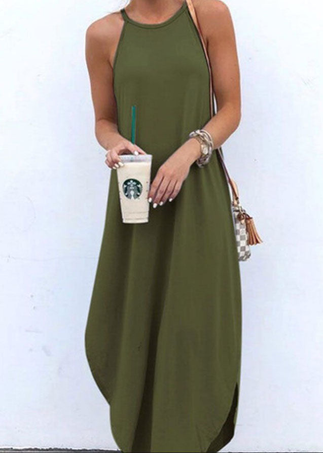 Sleeveless Straps High Low Hem Causal Maxi Dress