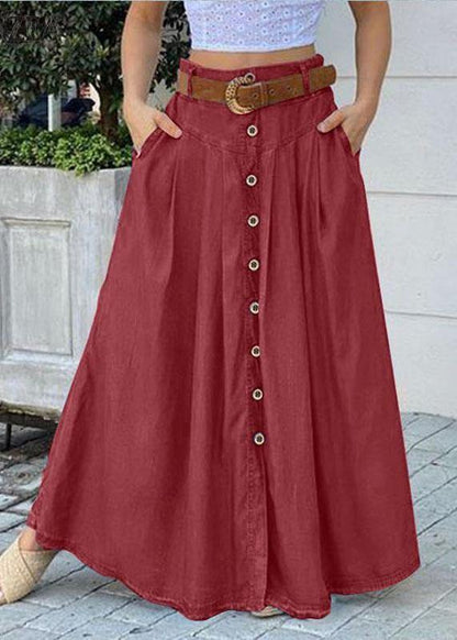Color Bottom Front Loose Long Skirt With Pocket