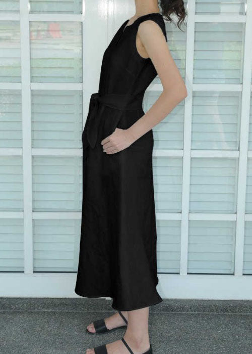 Color Sleeveless V-neck Back Zipper Pocket Dress