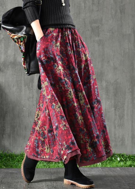Velour Red Skirt Maxi Length
