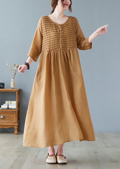 Square Neck Pleated Maxi Dress Yellow