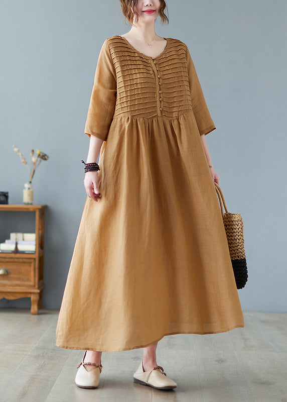 Square Neck Pleated Maxi Dress Yellow