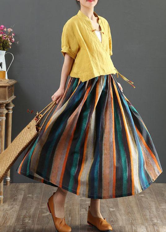 Striped a Line Retro Print Skirts Linen