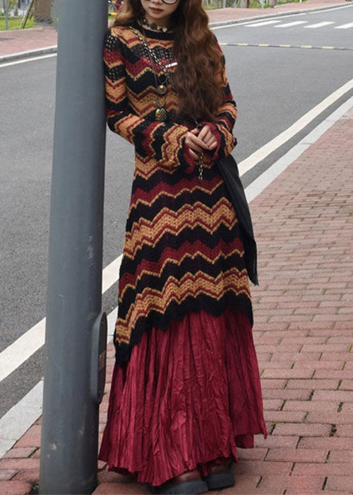 Striped Knit Dress and Skirts Cotton Knit Sets 2 Pieces Fall