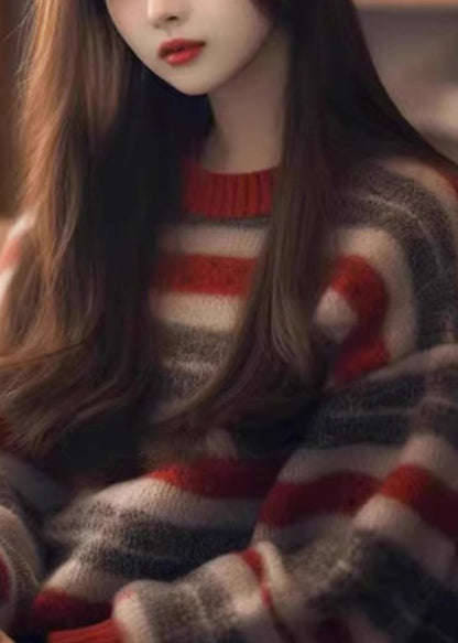 Striped O Neck Cozy Thick Knit Sweater Spring