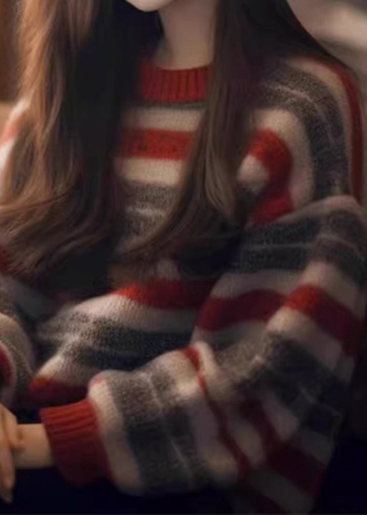 Striped O Neck Cozy Thick Knit Sweater Spring