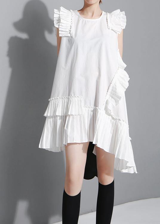 Summer Black Sleeveless Pleated Ruffles Dress
