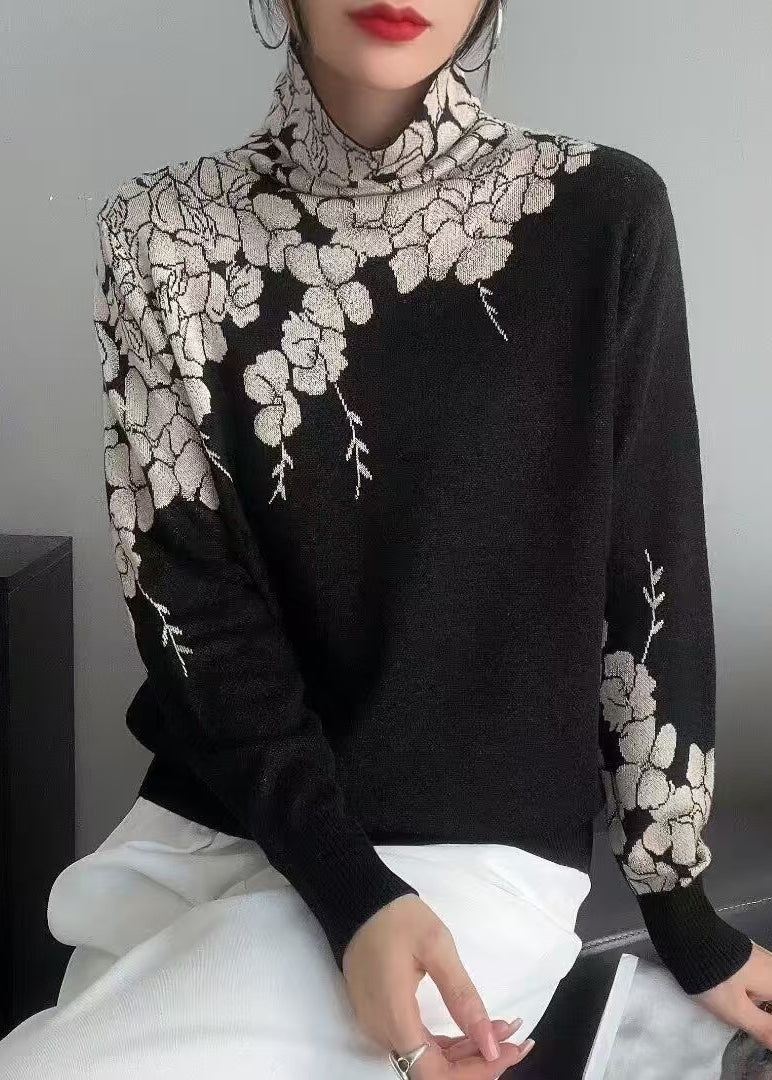 Turtle Neck Print Knit Sweaters Fall